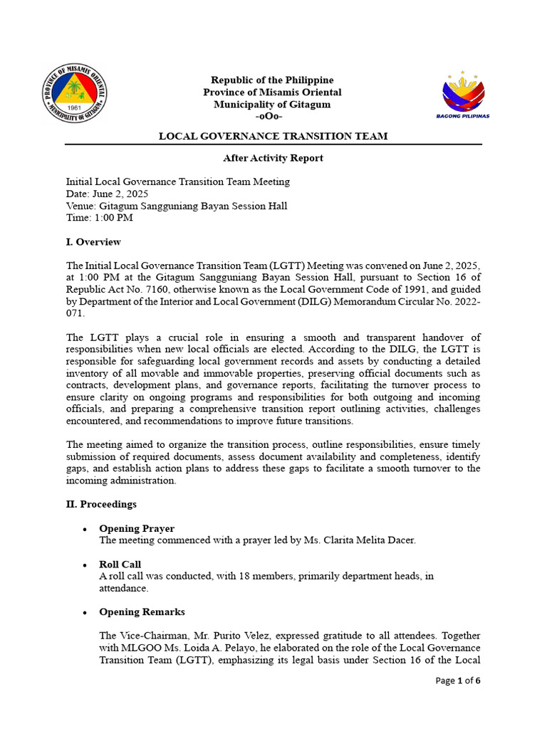 Local Governance Transition Team Meeting June 2 2025 | PDF | Government