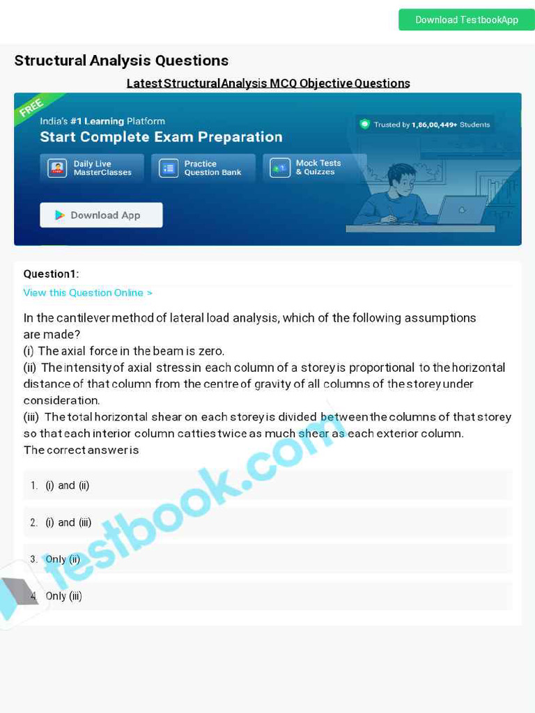 MCQ On Structural Analysis 5eea6a0839140f30f369d81f | PDF