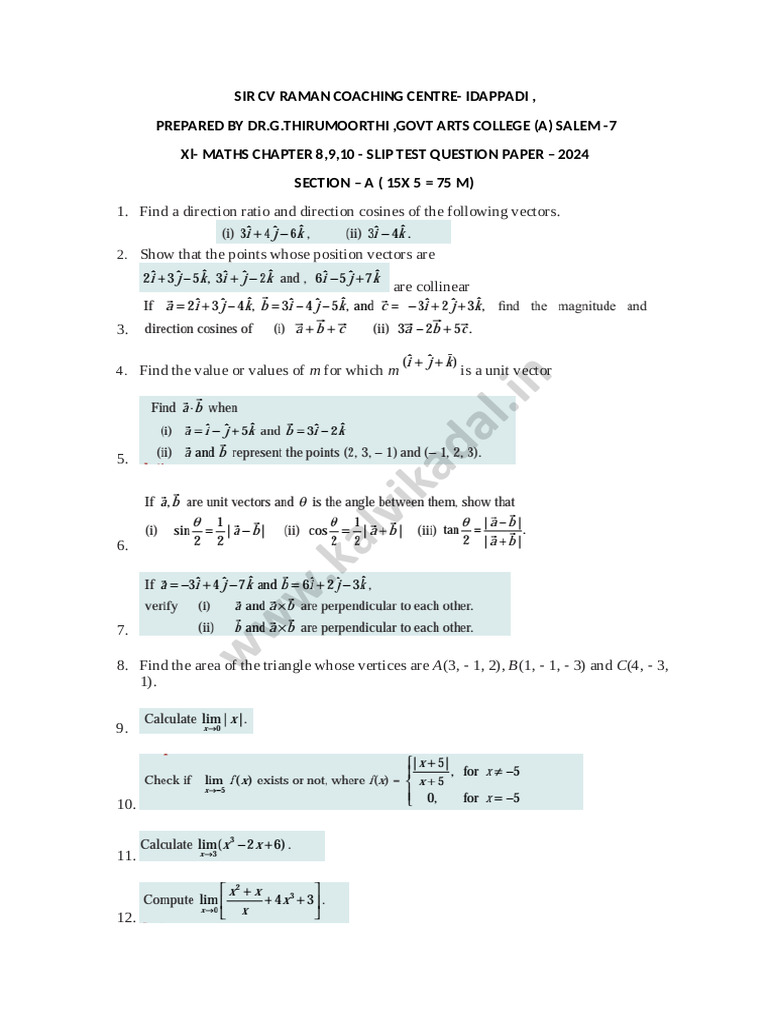 2024 XL Maths Slip Test Paper | PDF