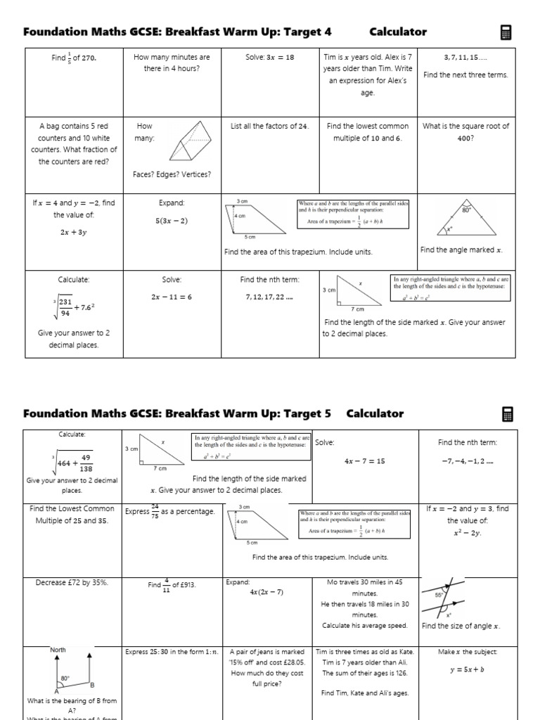 GCSE Maths Breakfast Warm Up Exercises | PDF | Mathematics | Arithmetic
