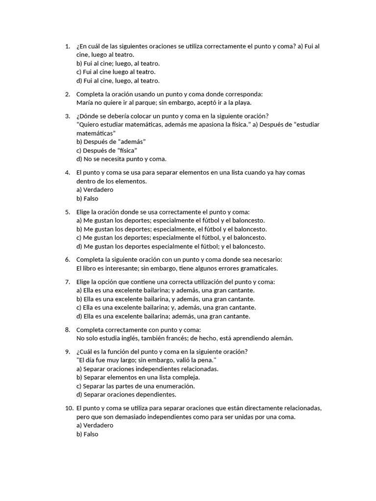 Uso correcto del punto y coma en oraciones | PDF