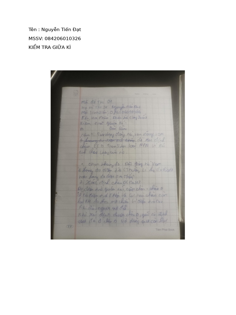 Nguyễn Tiến Đạt MSSV 084206010326 | PDF