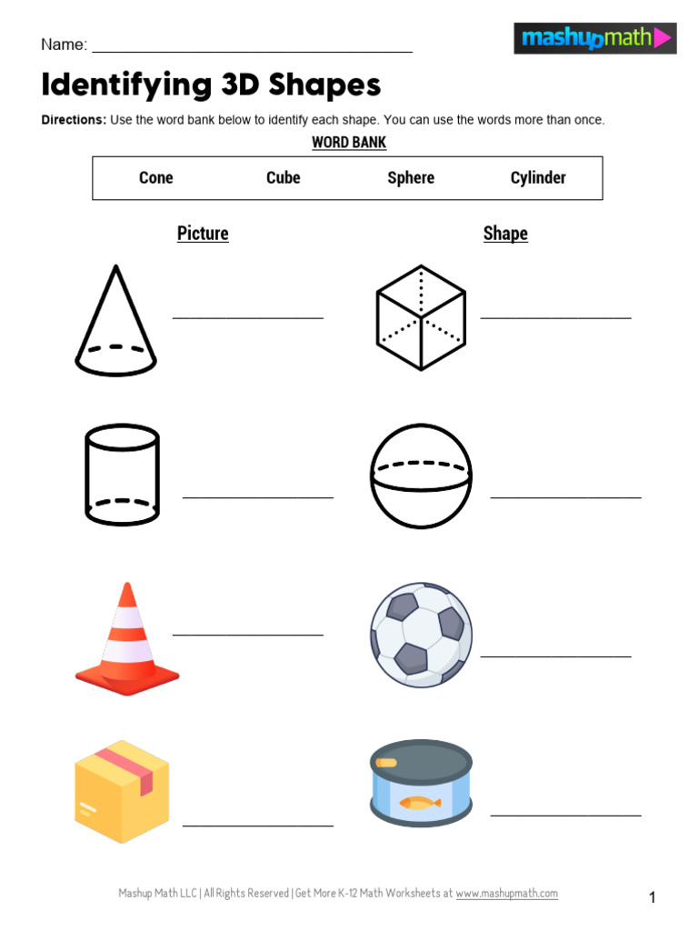 3D Shapes Identification Worksheet | PDF