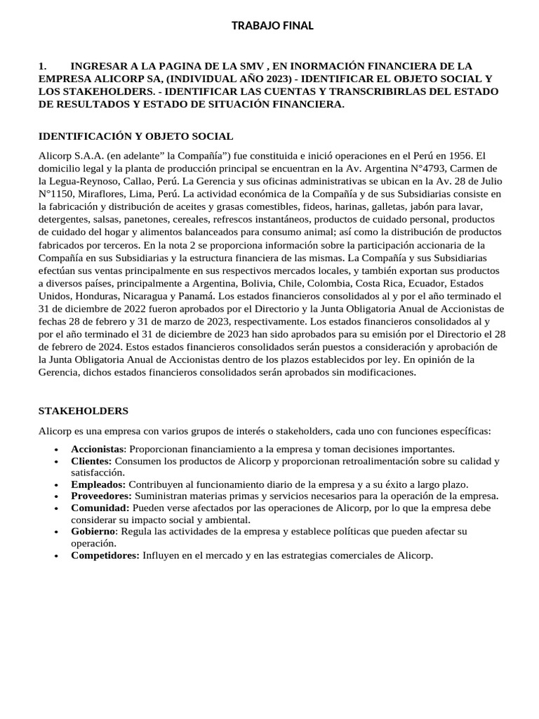 TRABAJO FINAL - Marisol Lopez Contabilidad | PDF | Business | Estado ...