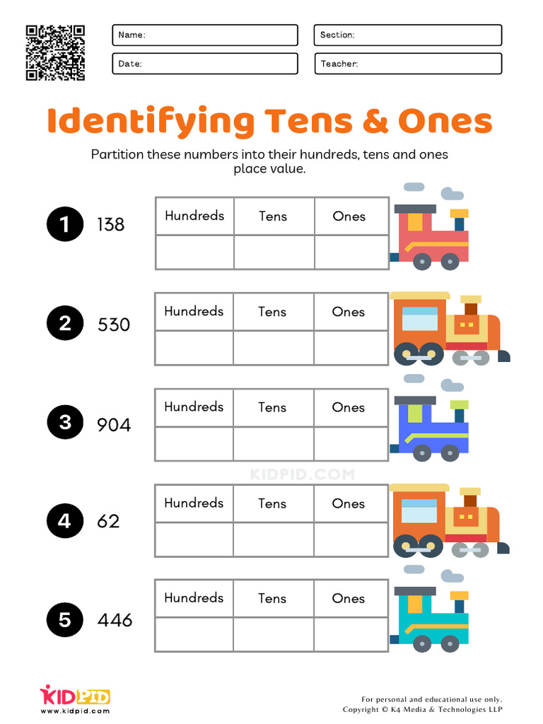 Identifying Tens and Ones Worksheets | PDF