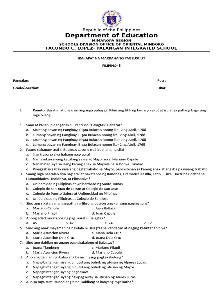 Final Exam Filipino | PDF