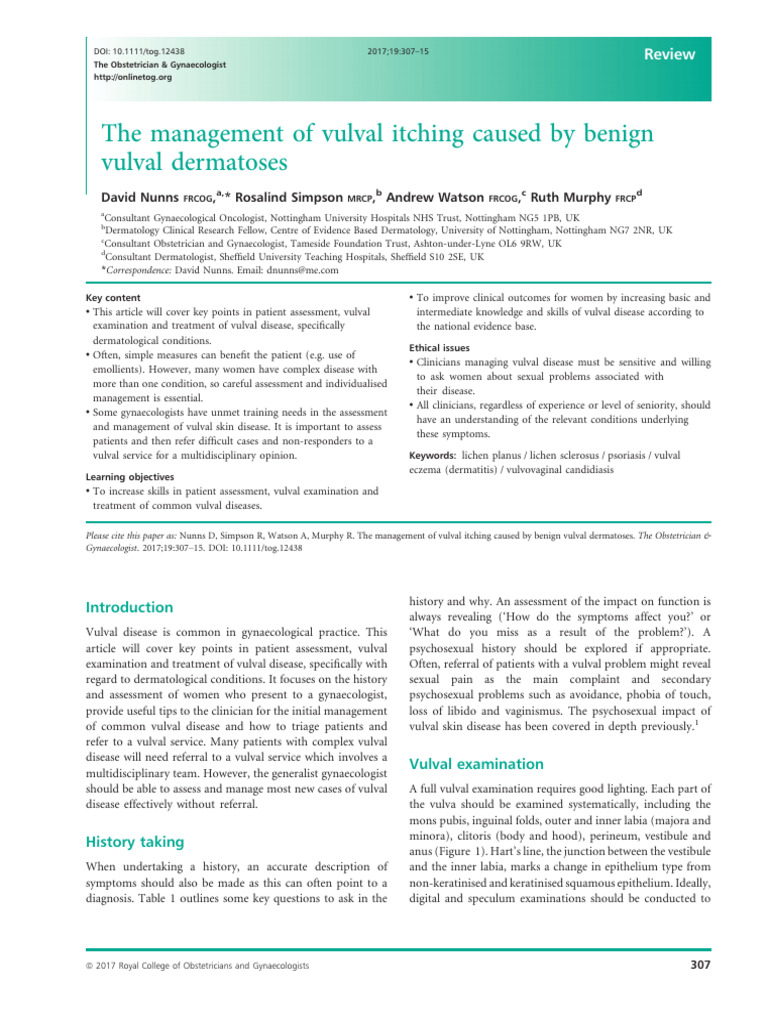 The Management of Vulval Itching Caused by Benign Vulval Dermatoses ...
