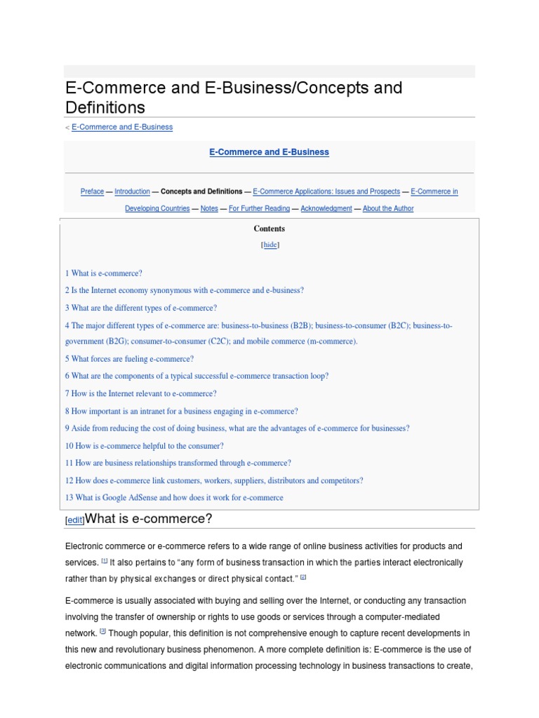 E-Commerce and E-Business/Concepts and Definitions | PDF | E Commerce ...