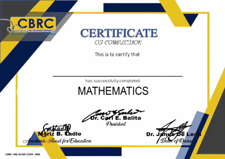 Certificate of Completion Math | PDF