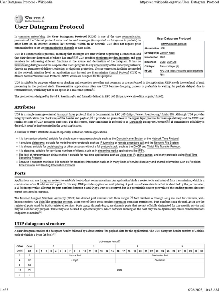 Overview of User Datagram Protocol | PDF | Port (Computer Networking ...