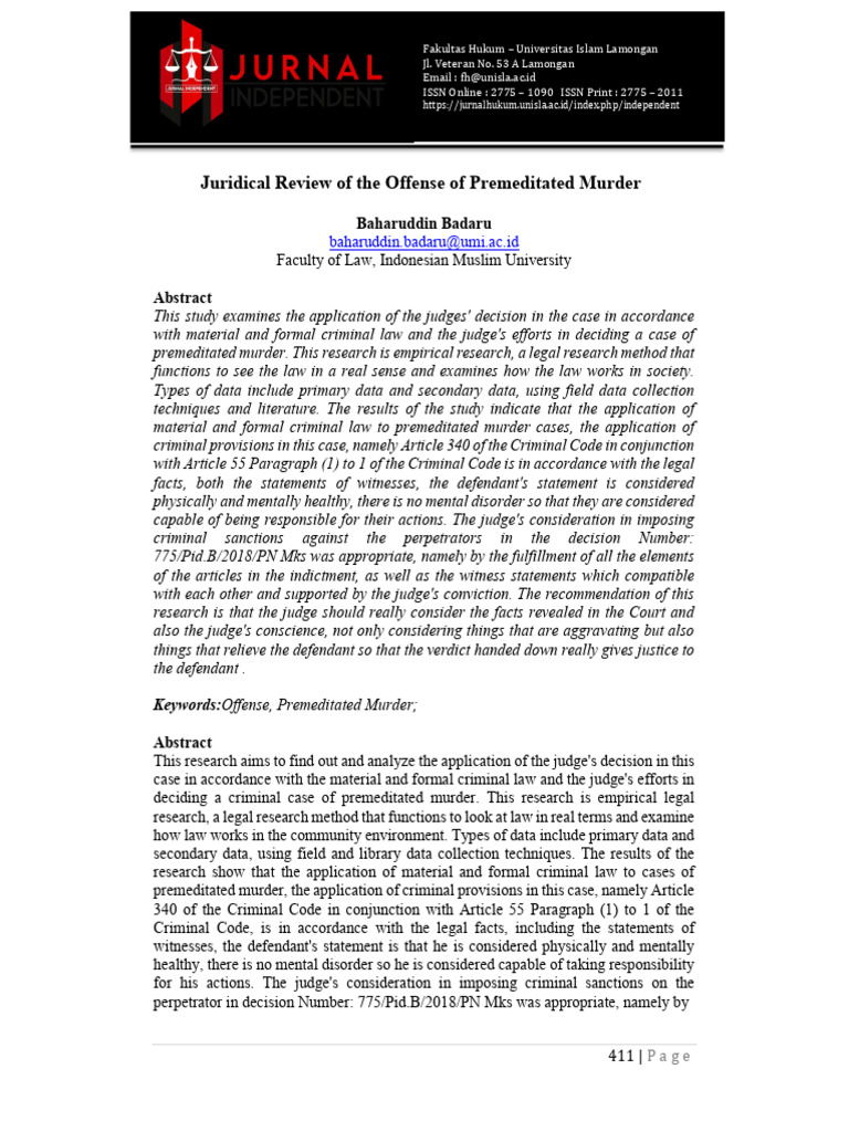 Juridical Review of The Offense of Premeditated Murder | PDF | Crimes ...