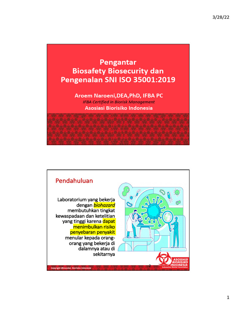 Pengenalan ISO 35001:2019 untuk Biosafety | PDF