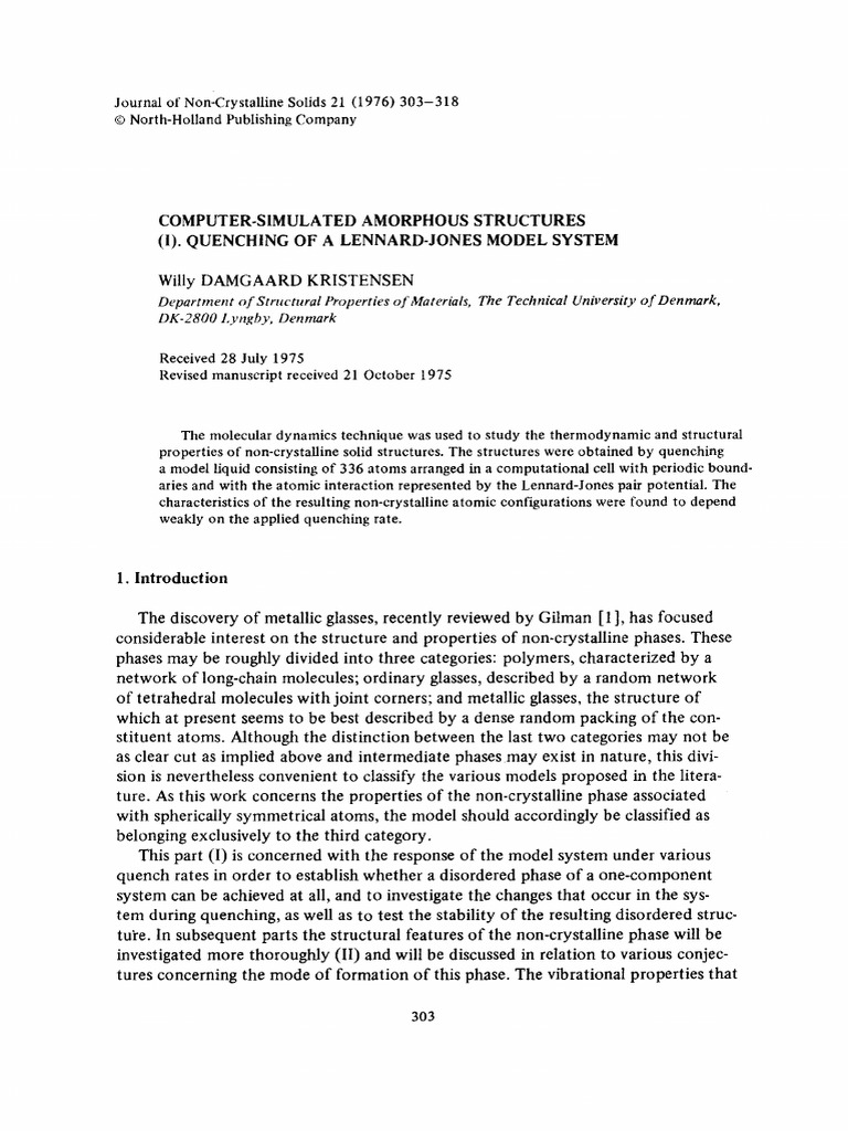Computer-Simulated Amorphous Structures (I) - Quenching of A Lennard ...