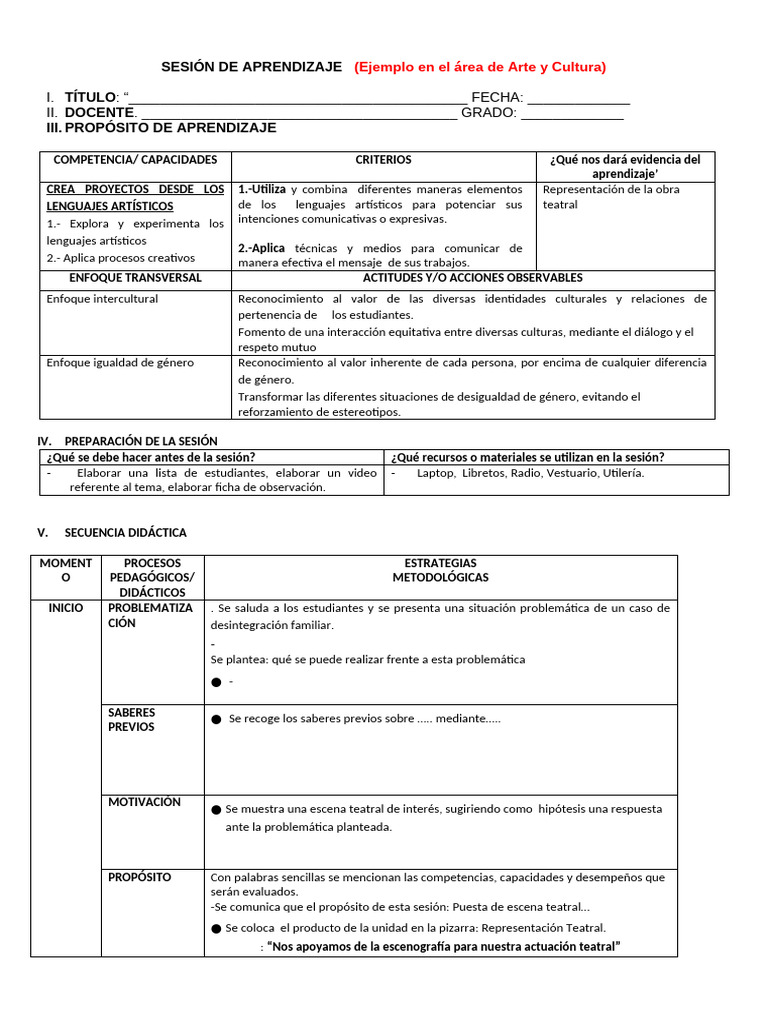 Sesión de Aprendizaje en Arte y Cultura | PDF | Aprendizaje | Teatro