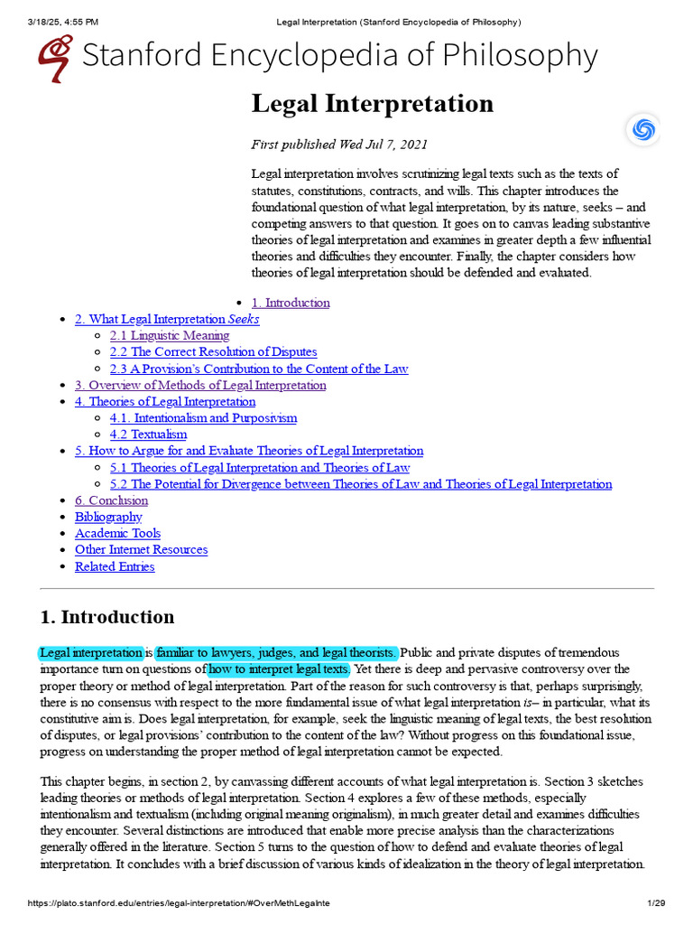 Legal Interpretation Theories Explored | PDF | Semantics | Pragmatism