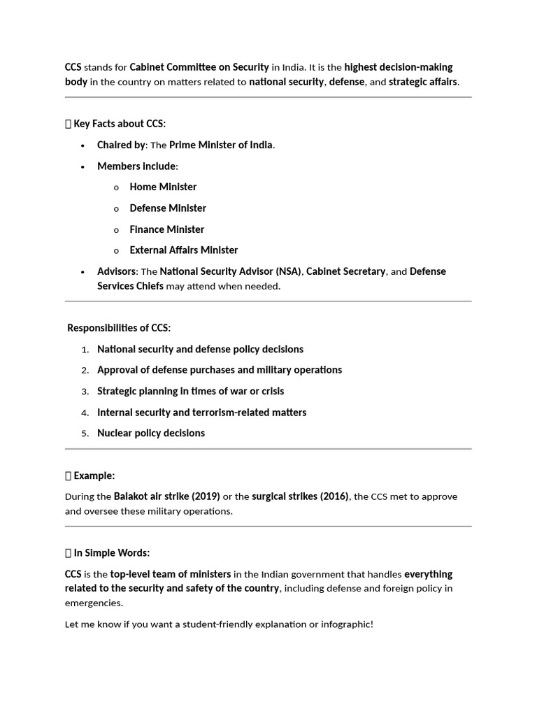 Cabinet Committee on Security Overview | PDF