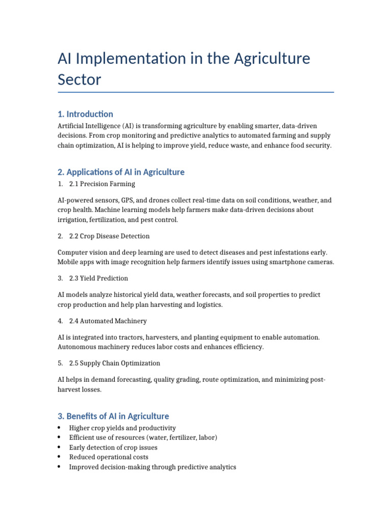 AI in Agriculture Sector | PDF