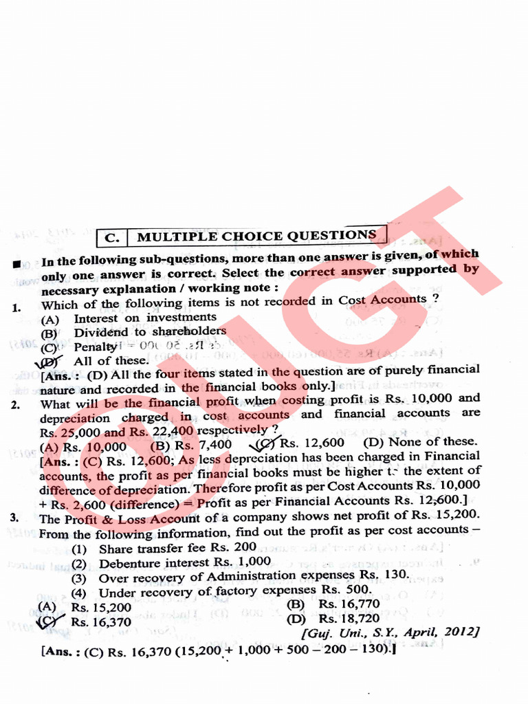 Cost Accounting Multiple Choice Questions | PDF | Investing | Accounting