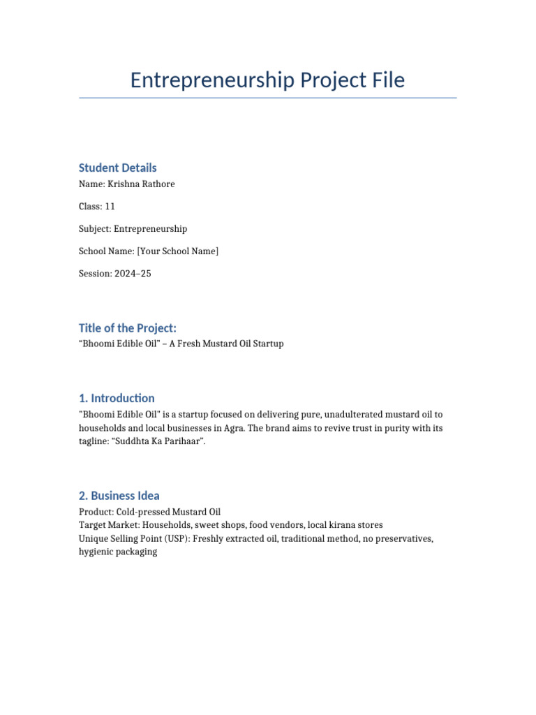 Bhoomi Edible Oil: Class 11 Project | PDF | Brand | Marketing