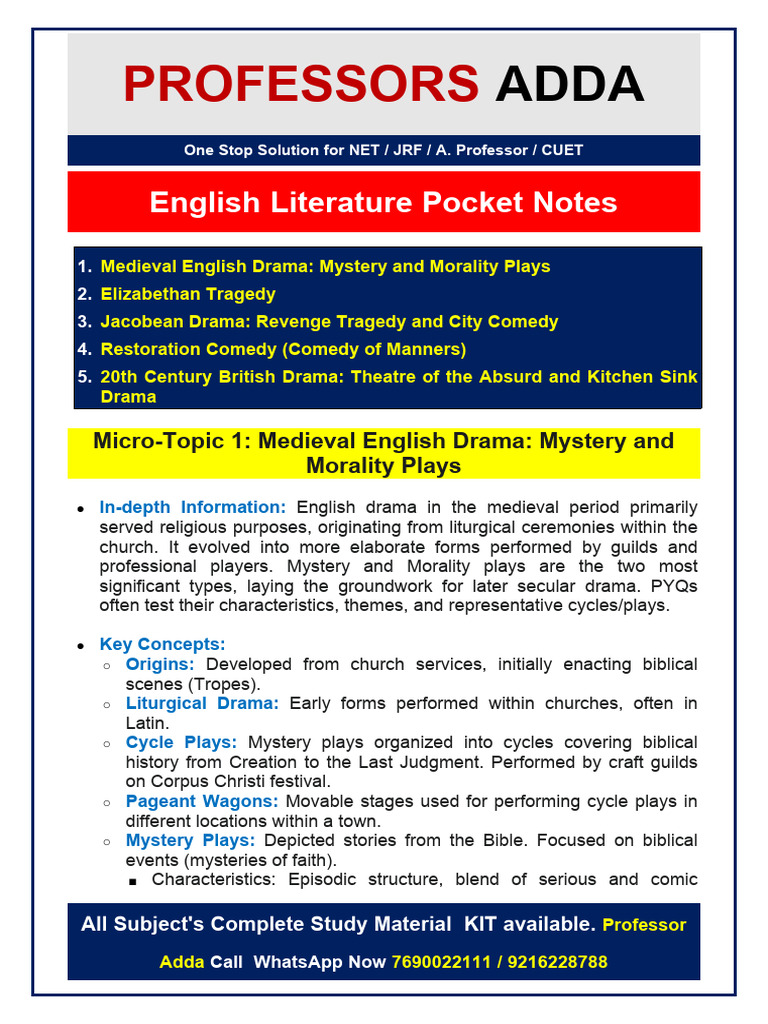 English Drama Study Guide: Key Topics | PDF | Thomas Middleton ...