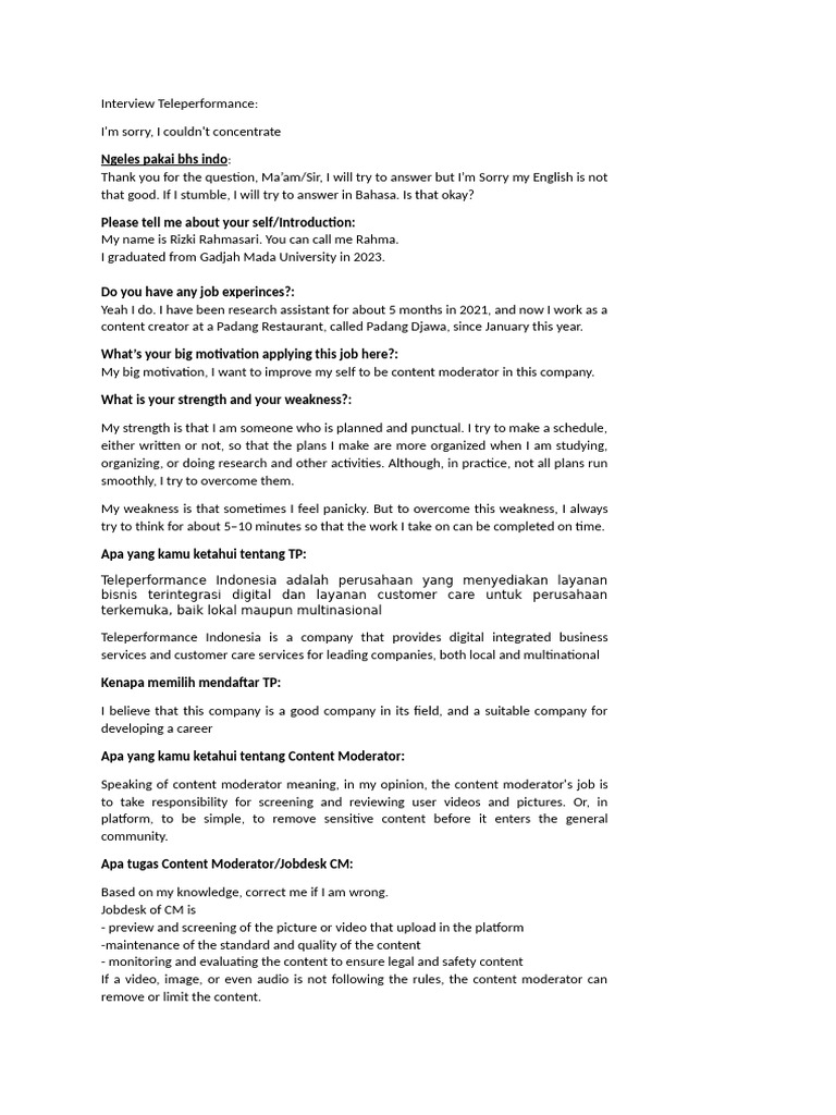 Interview Teleperformance | PDF | Human Communication | Cyberspace