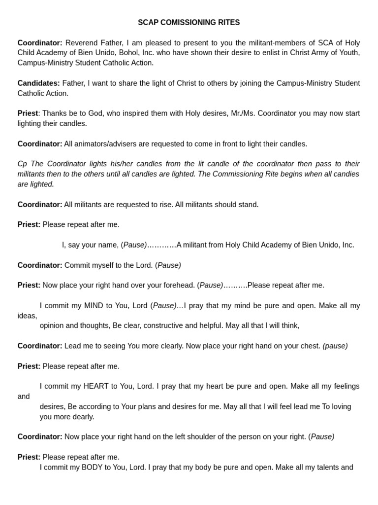 Scap Comissioning Rites | PDF | Christian Worship And Liturgy ...