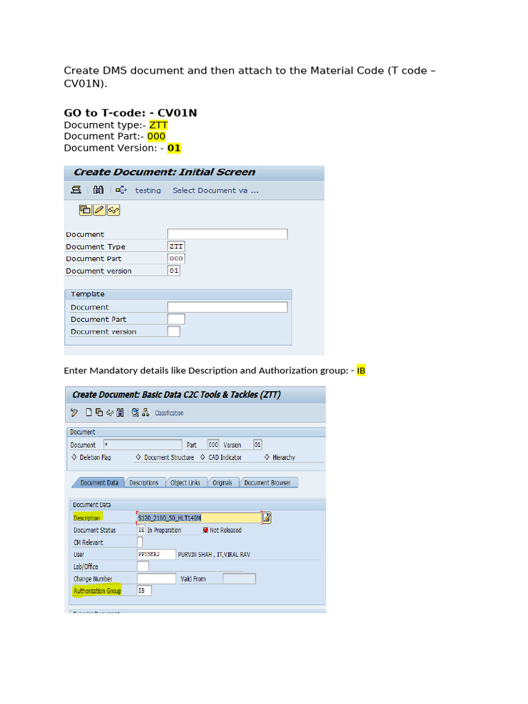 DMS Document Creation in SAP Tcodes | PDF