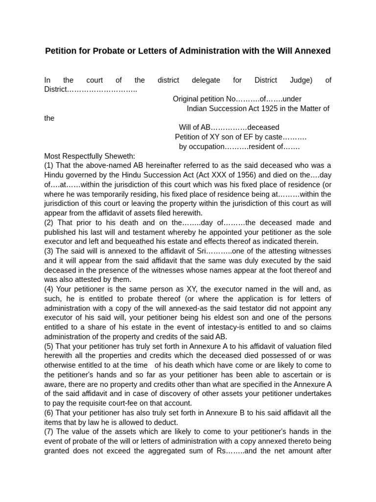 Petition for Probate with Will Annexed | PDF | Probate | Will And Testament