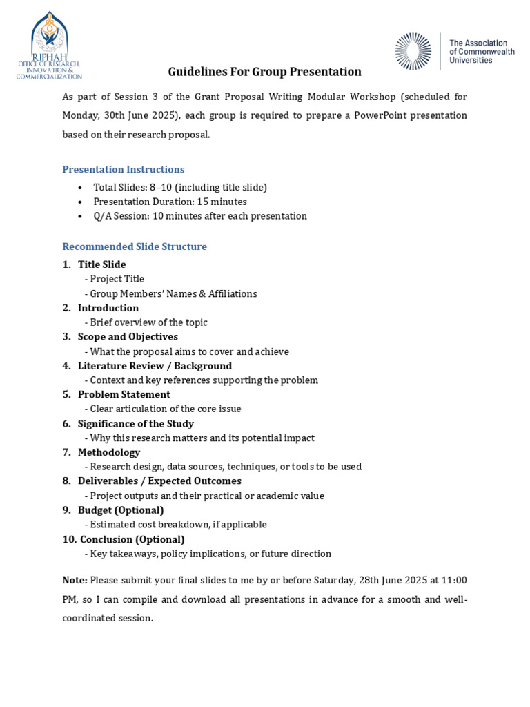 Guidelines For Group Presentation | PDF