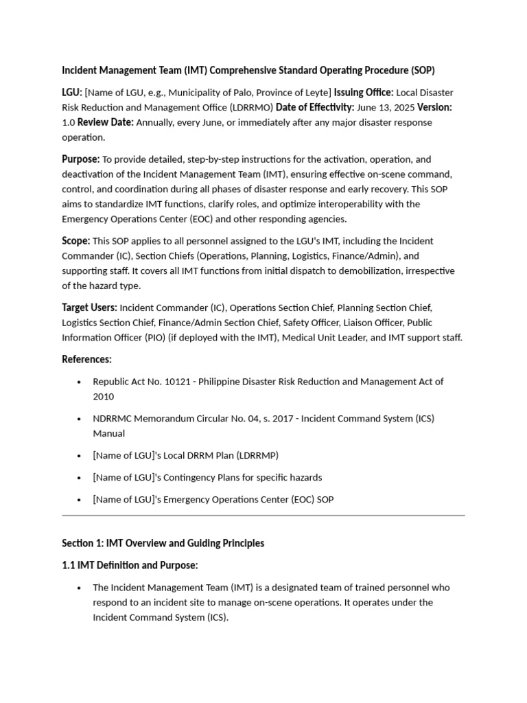 IMT Standard Operating Procedure Guide | PDF | Incident Command System ...