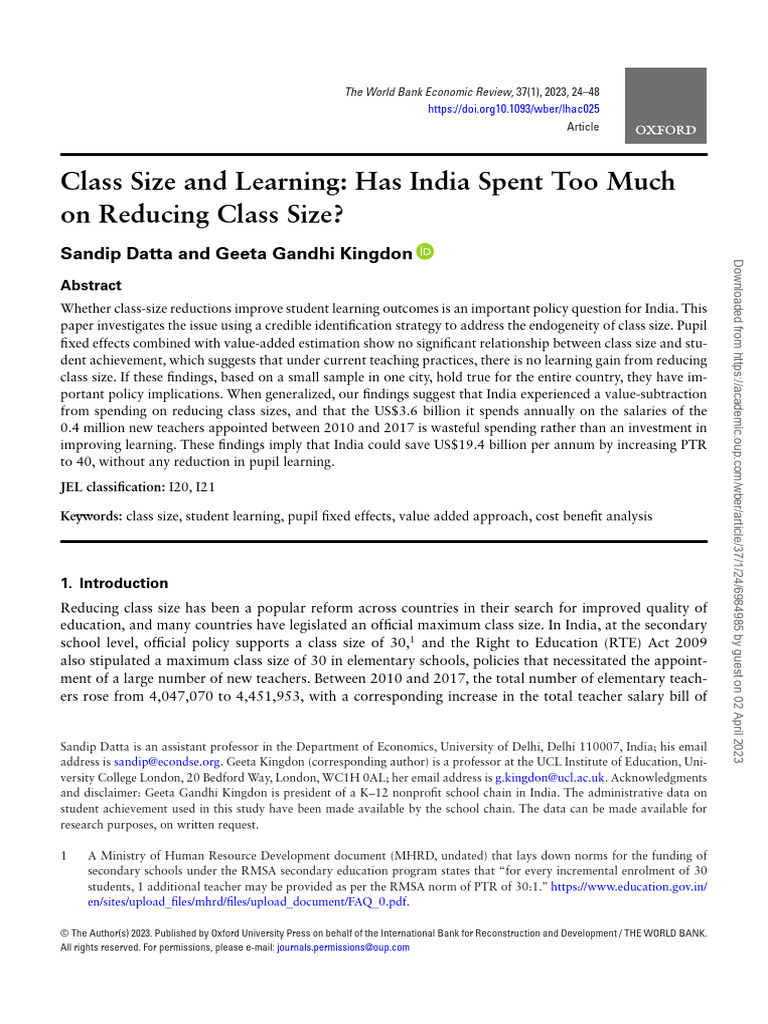 6.class Size and Learning | PDF | Fixed Effects Model | Ordinary Least ...