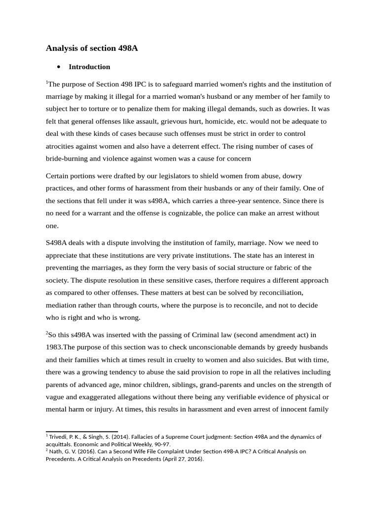 Domestic Violence and Section 498A Analysis | PDF | Justice | Crime ...