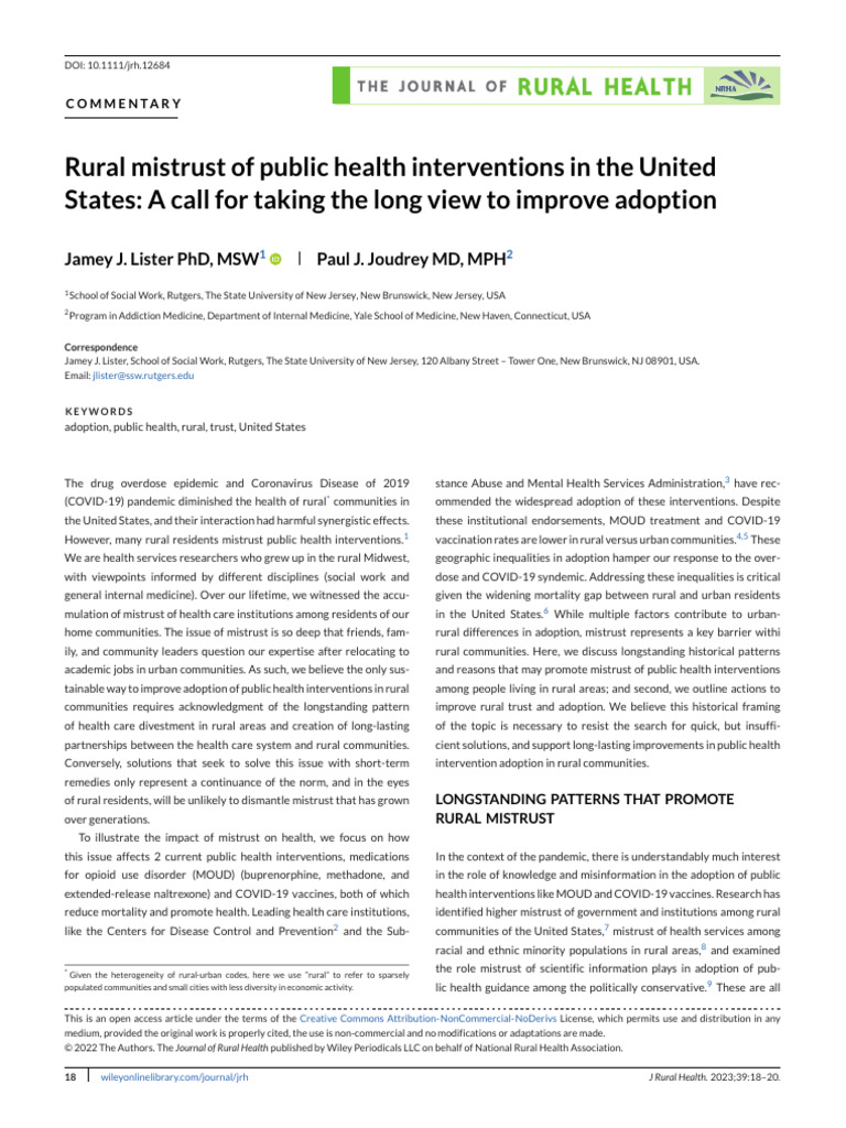 Rural Mistrust of Public Health Interventions | PDF | Public Health ...