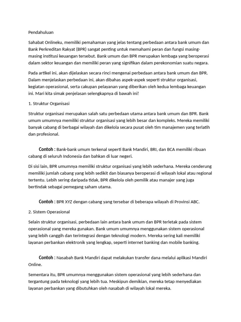 Perbedaan Bank Umum dan BPR | PDF