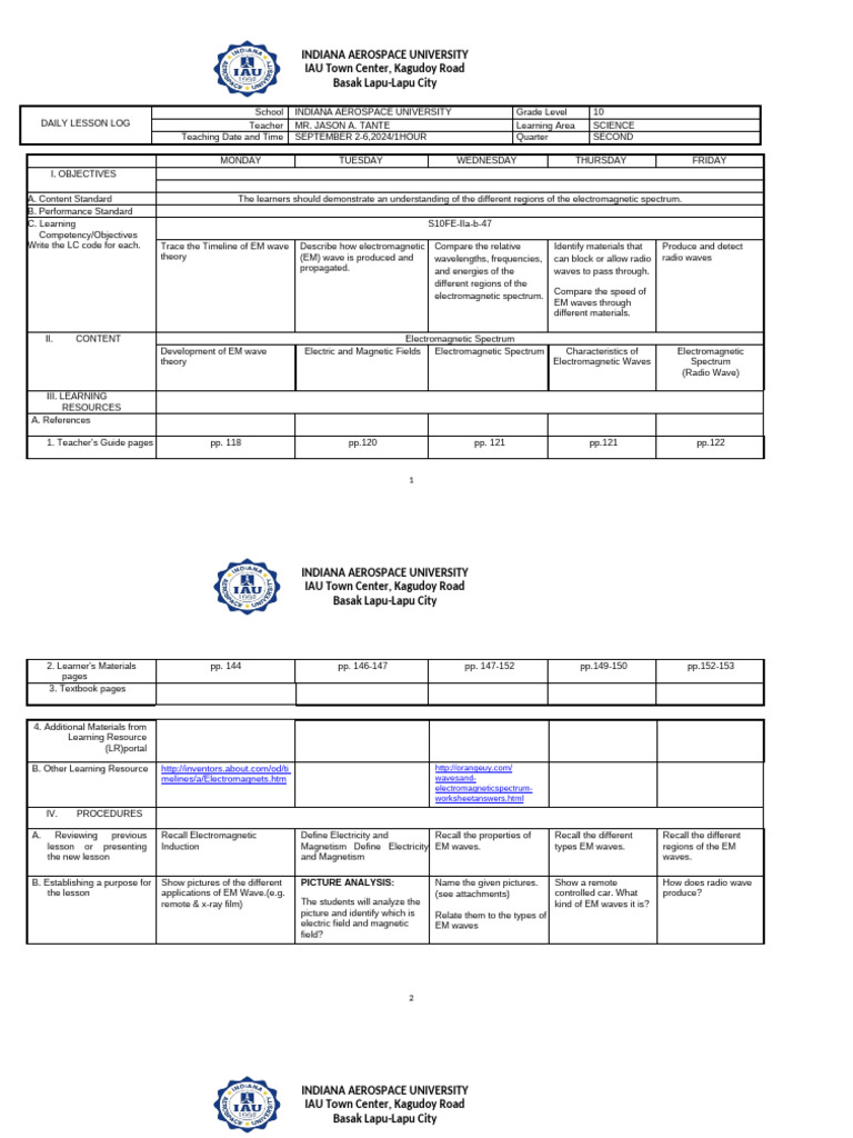 Electromagnetic Spectrum Lesson Plan | PDF | Electromagnetic Radiation ...