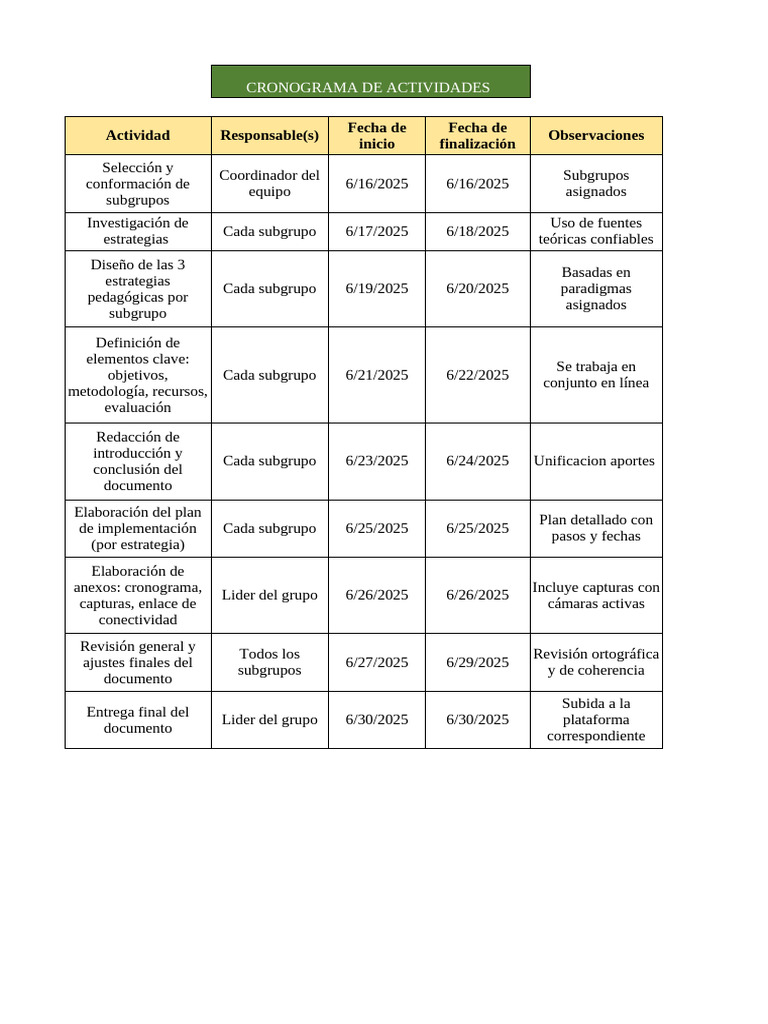 Cronograma de Actividades del Proyecto | PDF | Aprendizaje