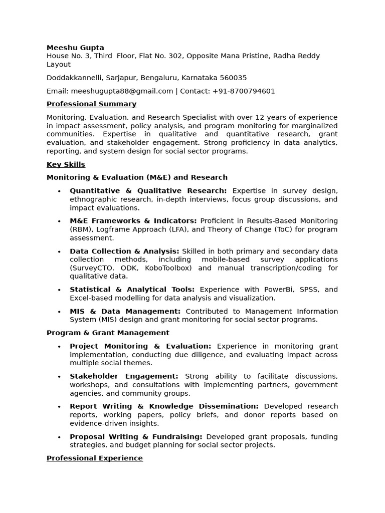 Monitoring & Evaluation Specialist Profile | PDF | Evaluation ...