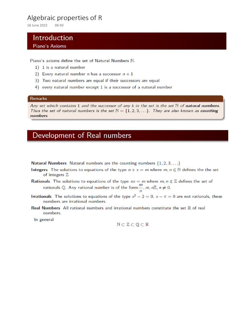 Algebraic Properties of R | PDF