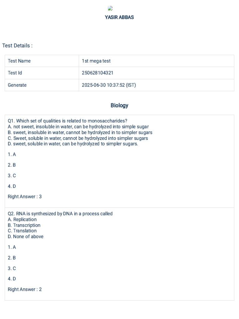 1st Mega Test With Key | PDF | Endoplasmic Reticulum | Acceleration