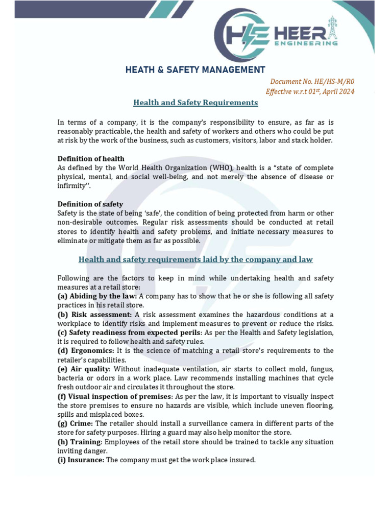 Health & Safety Management Guide | PDF | Occupational Safety And Health ...