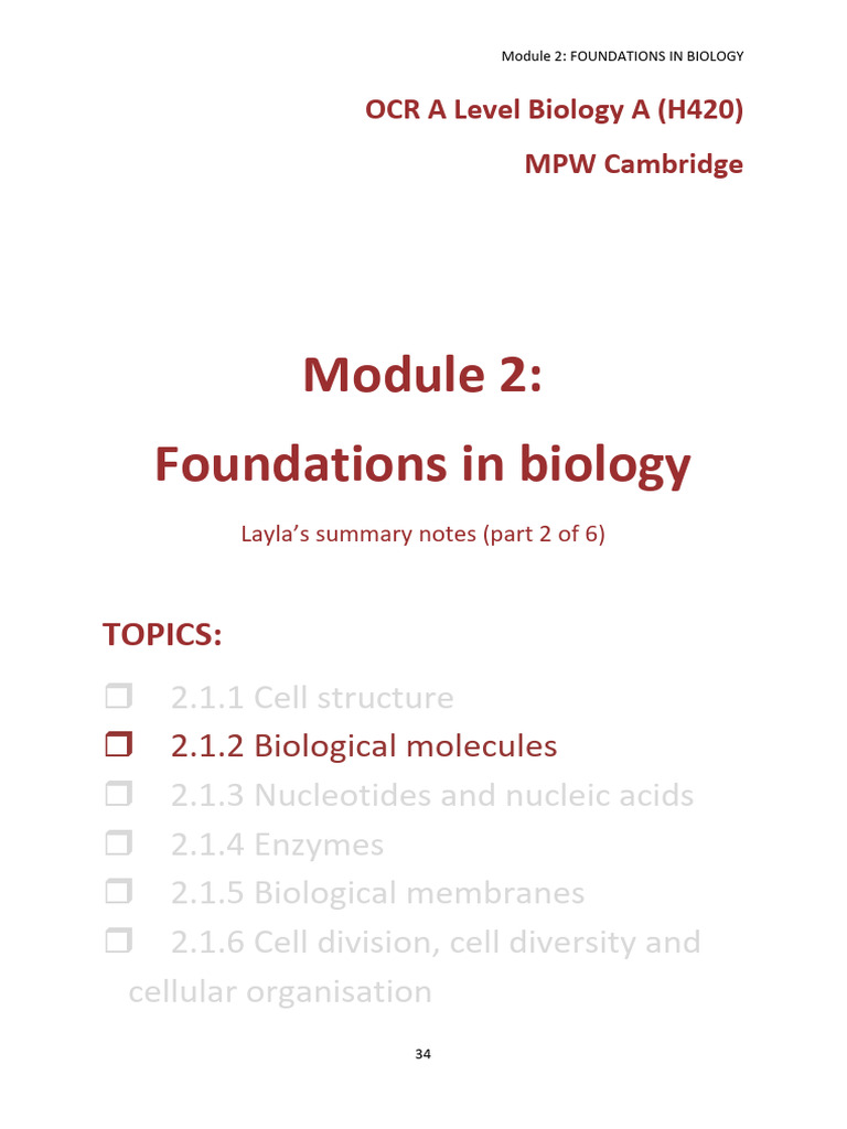Module 2 Foundations in Biology Notes 2.1.2 BIO MOLECULES | PDF ...
