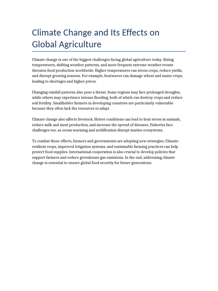 Climate Change and Its Effects On Global Agriculture | PDF