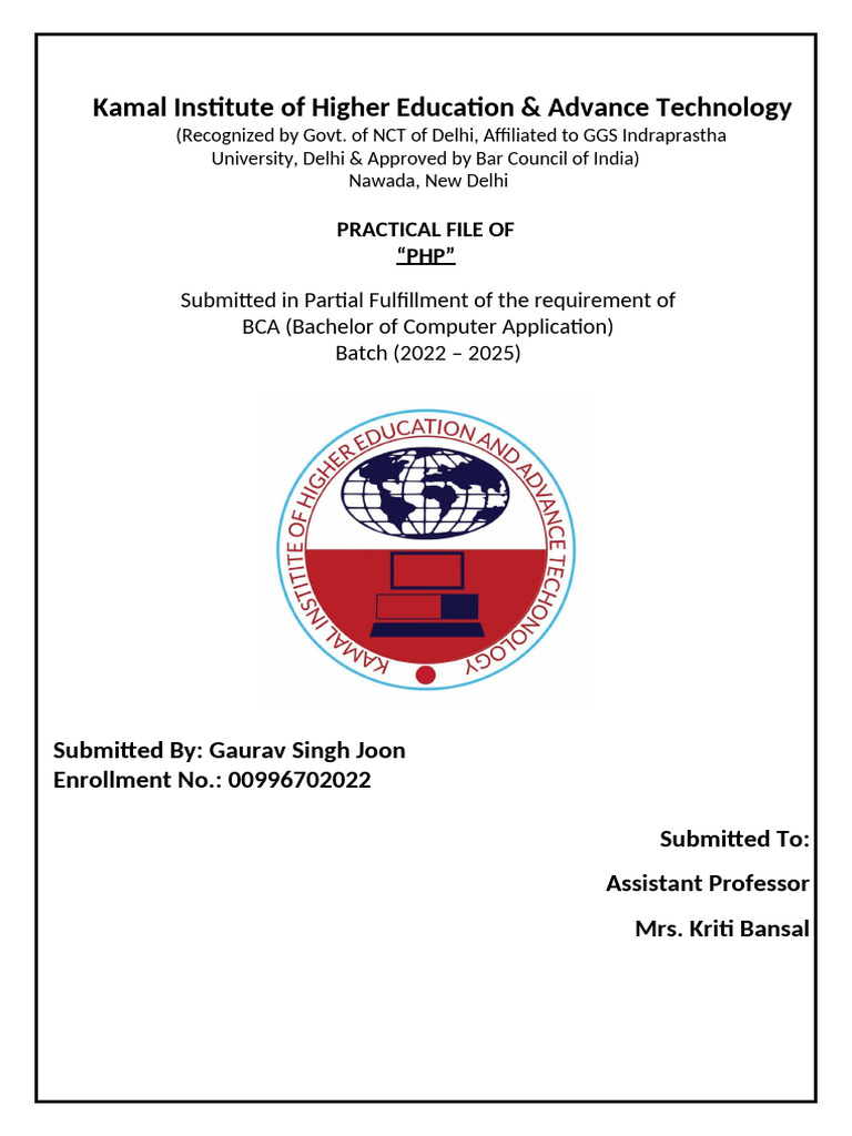 PHP Practical File for BCA Students | PDF | Computer File | Microsoft Excel