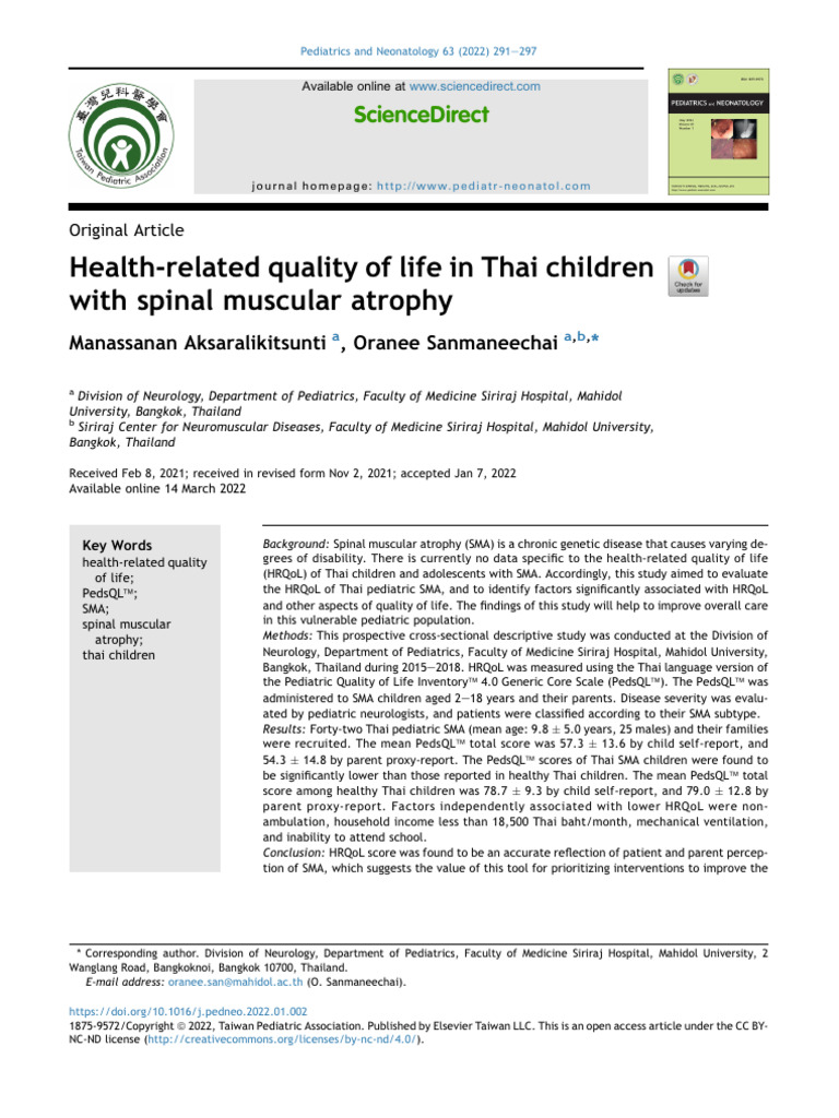 Health Related Quality of Life in Thai Children Wi | PDF | Neurology ...