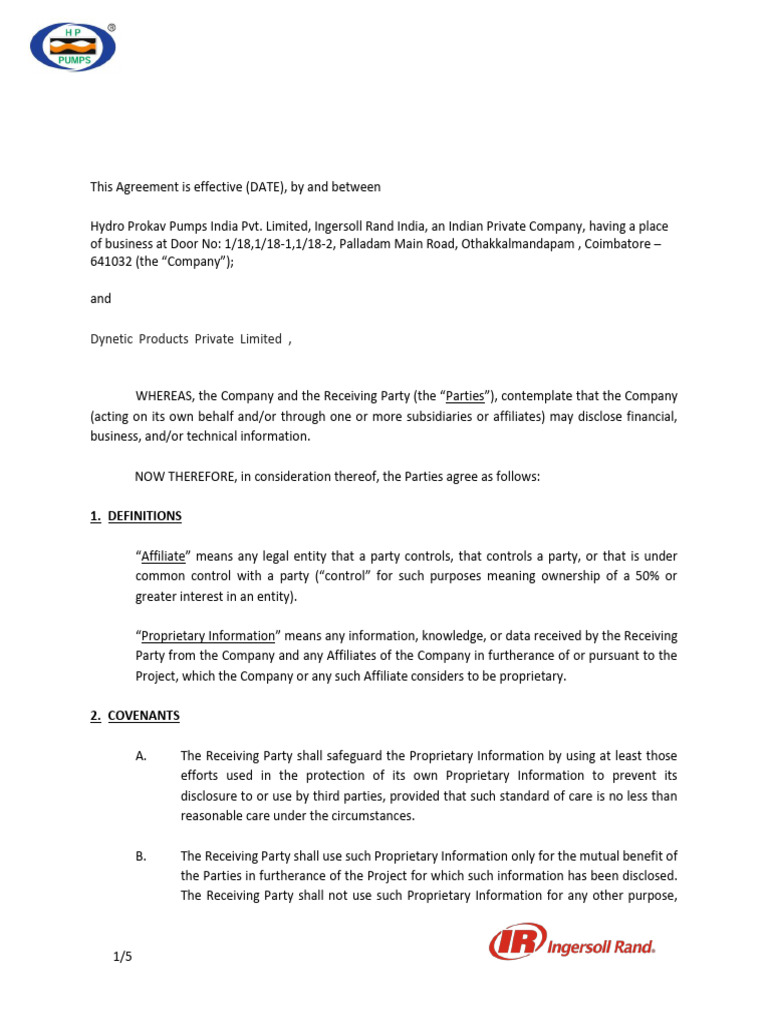 NDA Template for India | PDF | Trade Secret | Arbitration
