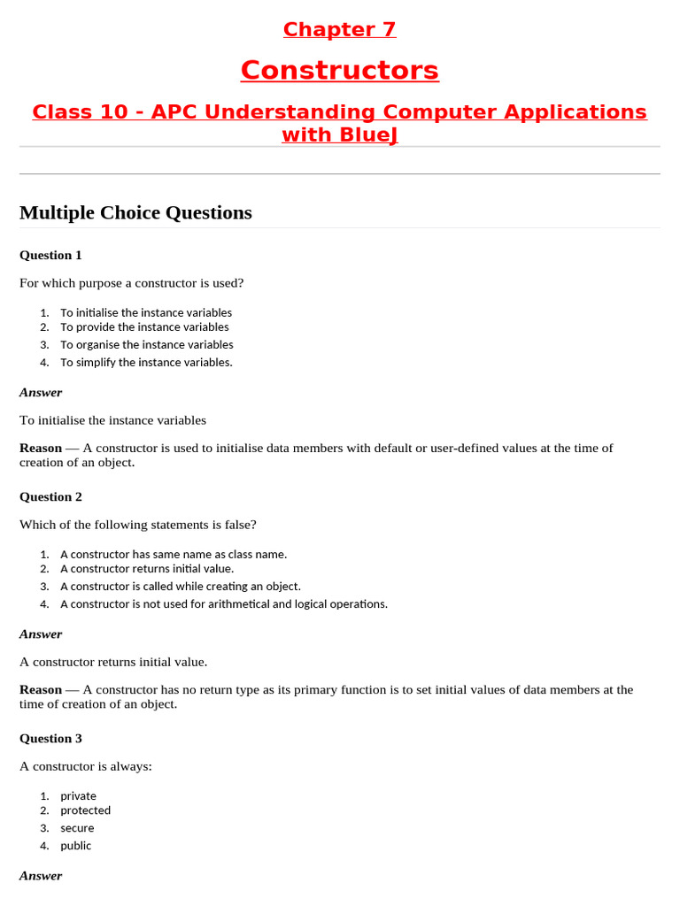 Understanding Java Constructors in BlueJ | PDF | Constructor (Object ...