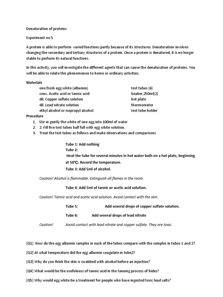 Denaturation of Proteins PDF Denaturation (Biochemistry) Alcohol
