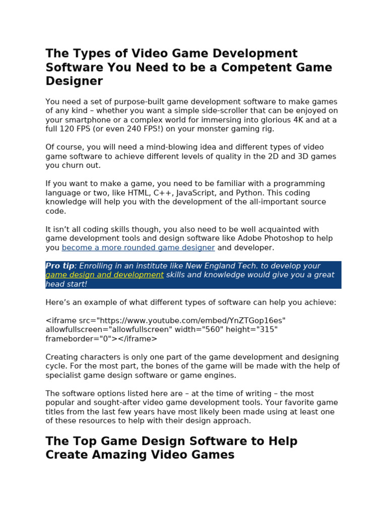 Essential Game Development Tools | PDF | Unity (Game Engine) | Software ...