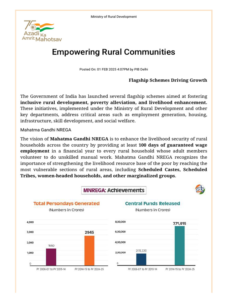 Key Rural Development Initiatives in India | PDF | Government Of India ...