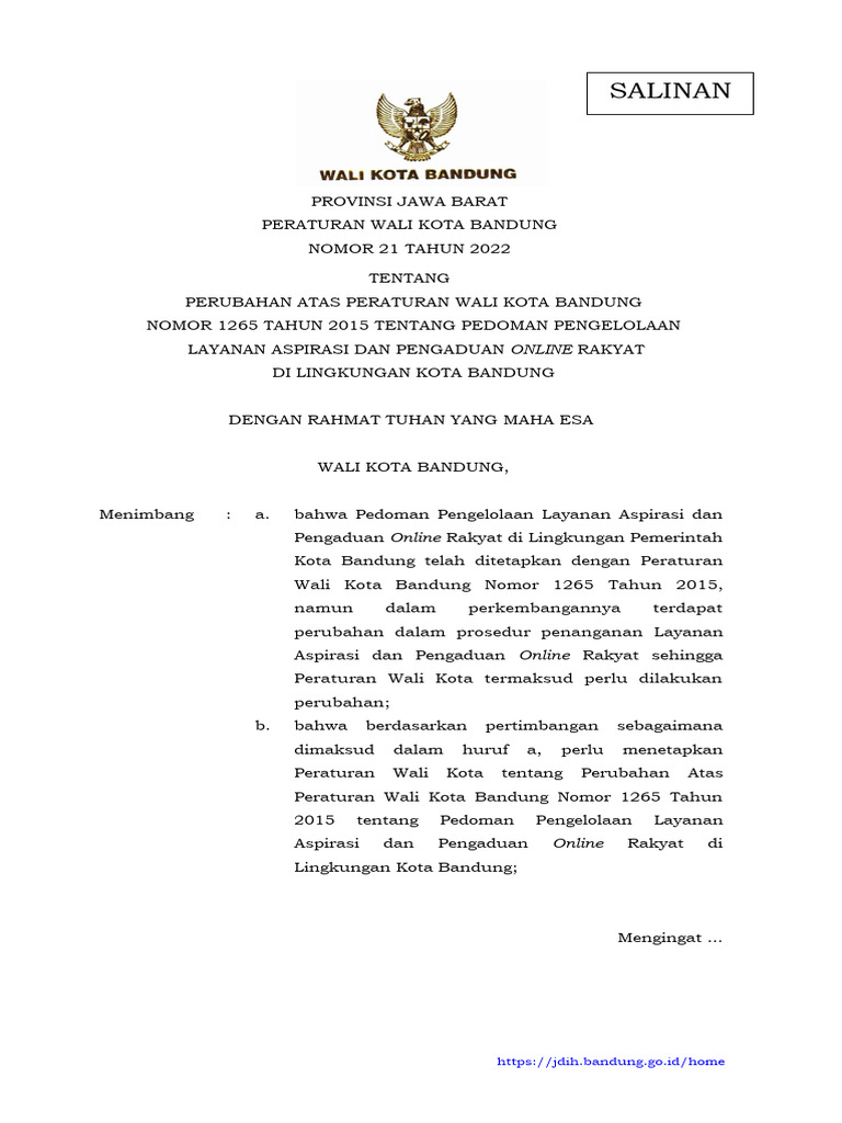 Perubahan Peraturan Pengaduan Bandung | PDF